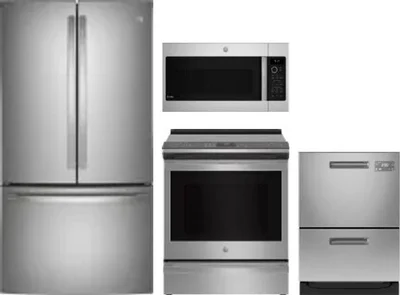 4 Piece Package Includes Refrigerator, Range, Microwave And Dishwasher